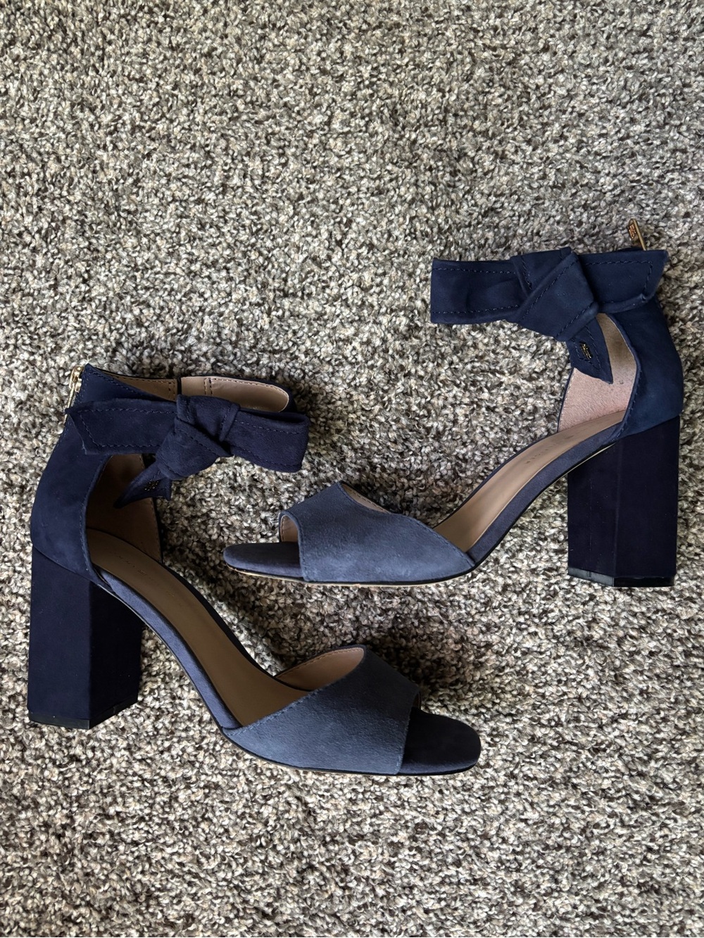 Tommy Hilfiger Navy Suede Block Heel Ankle Tie - Women